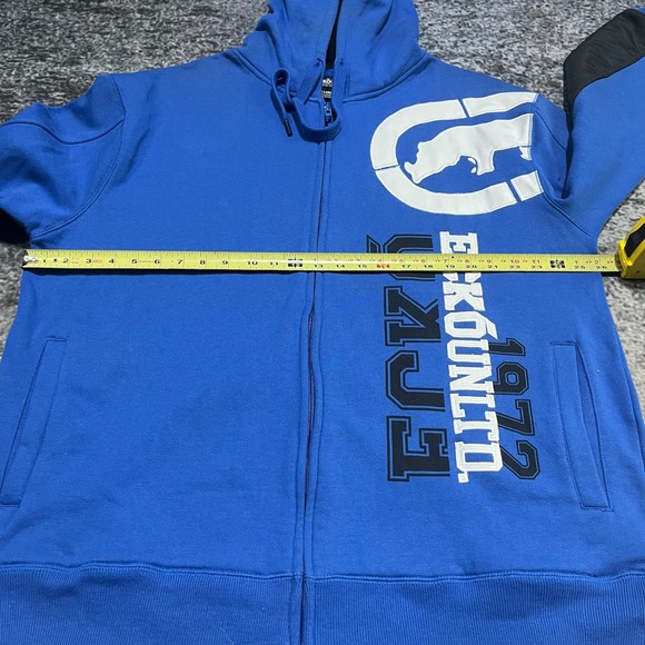 Ecko Unltd Zip Up Hoodie Mens XXL Blue Black Vintage Y2K 2000s Grunge Skater - Picture 8 of 11